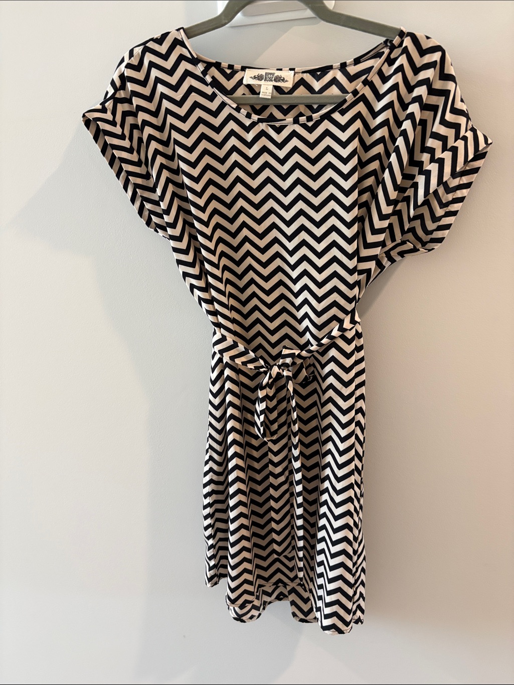 Hippie Rose Black And White Chevron Tie-Waist Dress